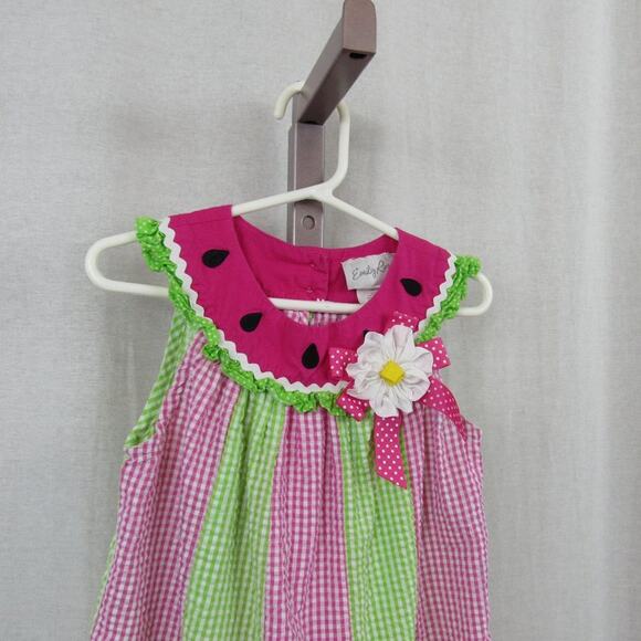 Emily Rose Girls Size 6 Watermelon Pink and Green Gingham Print Dress Ruffles - Picture 3 of 5
